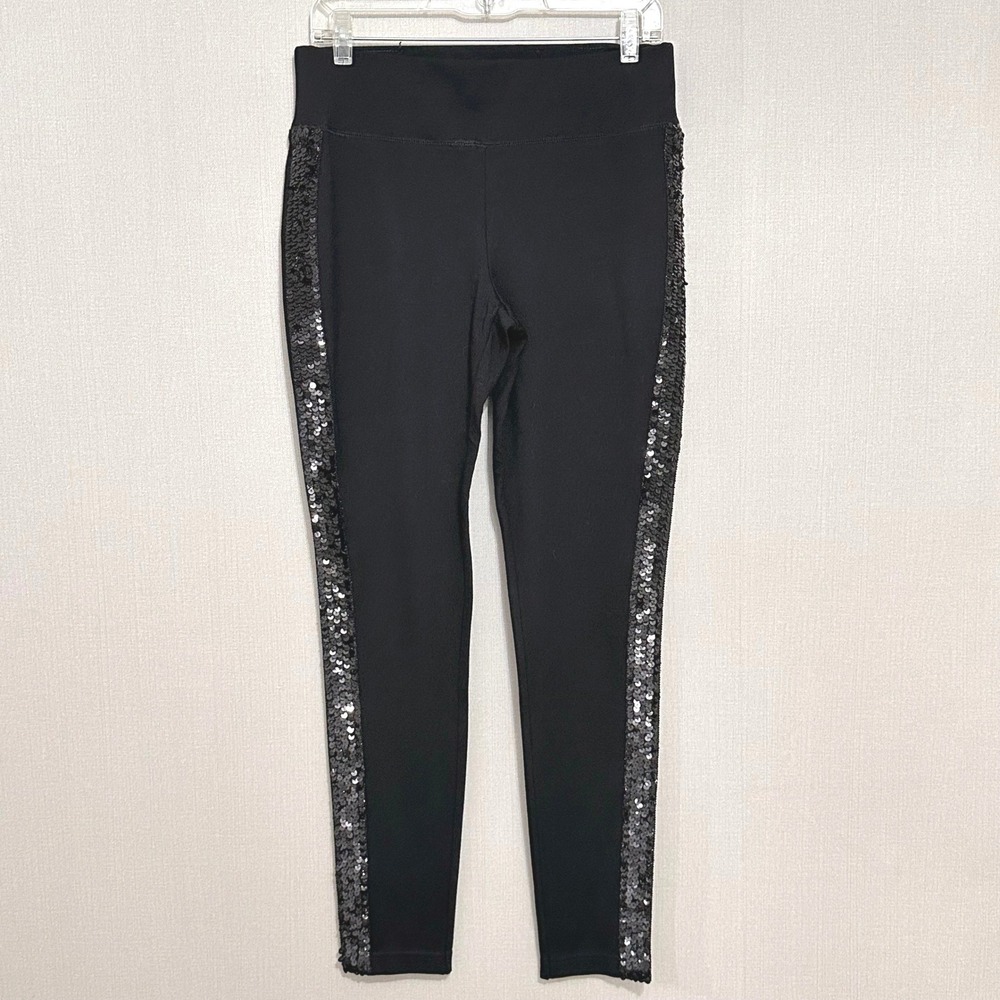 INC Black Sequin Stripe Tuxedo Ponte Knit Pants Womens Size 8